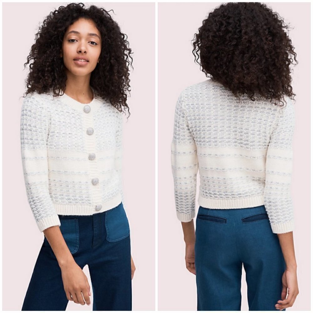 💕KATE SPADE💕 Jewel Button Texture Cardigan ~ French Cream Medium M